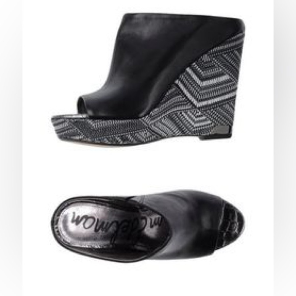 Sam Edelman Black Kylie Wedge Zig Zag Open
Toe Black Leather Size 6.5